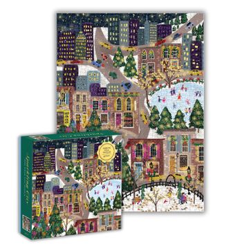 portada Galison Sparkling City – 500 Piece Foil Puzzle With Illustrations of Colorful Merriments in the City With Gold Foil Accents