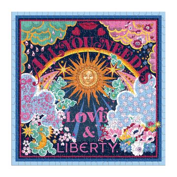 portada Galison Liberty all you Need is Love – 500 Piece Book Puzzle With Iconic Colorful Liberty Thorpe Print Artwork Packaged in Magnetic Keepsake Book Sized box