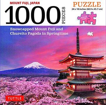 portada Mount Fuji Japan Jigsaw Puzzle - 1,000 Pieces: Snowcapped Mount Fuji and Chureito Pagoda in Springtime (Finished Size 24 in x 18 in) 