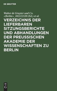 portada Verzeichnis der Lieferbaren Sitzungsberichte und Abhandlungen der Preußischen Akademie der Wissenschaften zu Berlin (en Alemán)