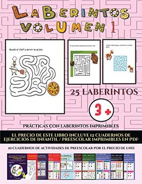 portada Prácticas con Laberintos Imprimibles (Laberintos - Volumen 1): (25 Fichas Imprimibles con Laberintos a Todo Color Para Niños de Preescolar
