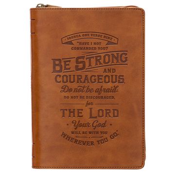 portada Journal Classic Zip Be Strong & Courageous Joshua 1:9 (en Inglés)
