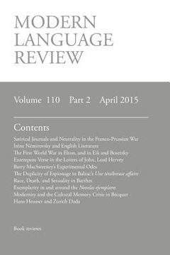 portada Modern Language Review (110: 2) April 2015 (en Inglés)