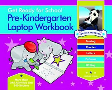 portada Get Ready For School Pre-Kindergarten Laptop Workbook: Uppercase Letters, Tracing, Beginning Sounds, Writing, Patterns