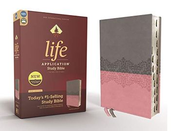 portada Niv, Life Application Study Bible, Third Edition, Leathersoft, Gray/Pink, Indexed, red Letter Edition (en Inglés)