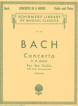 portada bach: concerto in a minor for the violin: with piano accompaniment