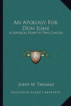 portada an apology for don juan: a satirical poem in two cantos