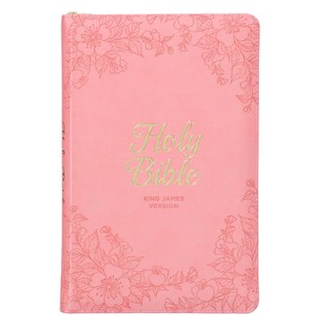 portada KJV Holy Bible, Standard Size Faux Leather Red Letter Edition - Thumb Index & Ribbon Marker, King James Version, Pink Floral Zipper Closure (in English)