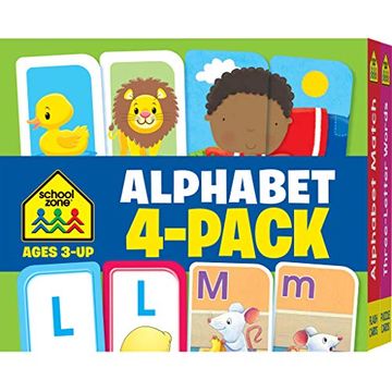 portada School Zone - Alphabet 4-Pack Flash Cards - Ages 3+, Preschool, Kindergarten, go Fish Alphabet, Three-Letter Words, Alphabet Match, Lowercase & Uppercase Letters, Letter-Picture Recognition, and More (en Inglés)