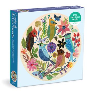 portada Circle of Avian Friends 1000 Piece Round Puzzle From Galison - Challenging Puzzle With Stunning art of Birds and Flowers by Geninne Zlatkis, Thick and Sturdy Pieces, Makes a Great Gift!