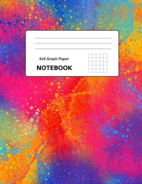 portada 5x5 Graph Paper Notebook: 8.5 x 11 inches - 100 pages Quad Ruled - Colorful Paint Spray Pink Yellow Orange Blue Cover - Perfect for everyone - (en Inglés)