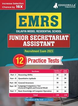 portada EMRS Junior Secretariat Assistant Recruitment Exam Book 2023 - Eklavya Model Residential School - 12 Practice Tests (1500+ Solved MCQ) with Free Acces (en Inglés)