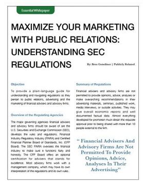 portada SEC Regulations Whitepaper - Public Relations / Social Media / Marketing: Understand the SEC regulations as it pertains to Public Relations, Social Me (en Inglés)