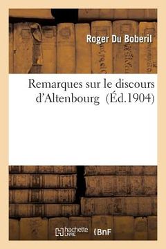 portada Remarques Sur Le Discours d'Altenbourg (in French)