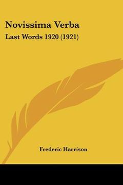 portada novissima verba: last words 1920 (1921) (in English)
