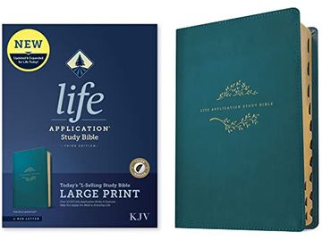 portada Kjv Life Application Study Bible, Third Edition, Large Print (Red Letter, Leatherlike, Teal Blue, Indexed) (en Inglés)