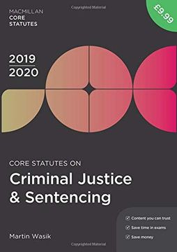 portada Core Statutes on Criminal Justice & Sentencing 2019-20 (Macmillan Core Statutes) (en Inglés)