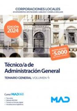 portada Tecnico/A de Administracion General de Ayuntamientos, Diputaciones y Otras Corporaciones Locales. Temario Vol. 4