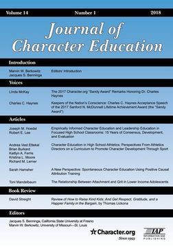 portada Journal of Character Education Vol 14 Issue 1 2018 (in English)