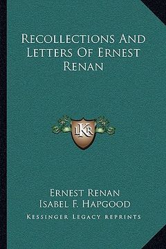 portada recollections and letters of ernest renan (en Inglés)