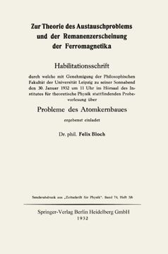 portada Zur Theorie des Austauschproblems und der Remanenzerscheinung der Ferromagnetika: Probleme des Atomkernbaues (German Edition)