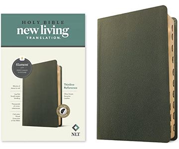 portada Nlt Thinline Reference Bible, Filament Enabled Edition (Red Letter, Genuine Leather, Olive Green, Indexed) (en Inglés)