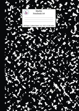 portada Marble Notebook A4: Black Marble College Ruled Journal (en Inglés)