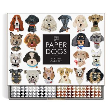portada Galison Paper Dogs Playing Card set - two Deck Card set Featuring 50 dog Cards and 2 cat Joker Cards, Packaged in a Sturdy Drawer Style Box, Perfect for Family Game Night!