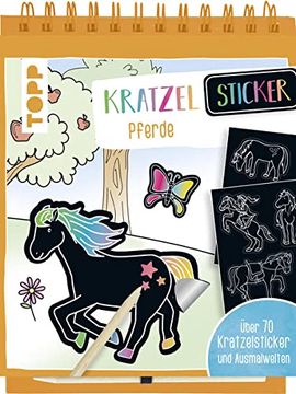 portada Kratzel-Stickerbuch Pferde: Kratzelbuch mit Über 70 Stickern zum Kratzeln, 32 Ausmalseiten und Holz-Kratzstift (en Alemán)
