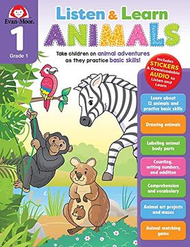 portada Animals, Grade 1 Workbook: Listen and Learn Audio Workbook, Reading and Math (en Inglés)