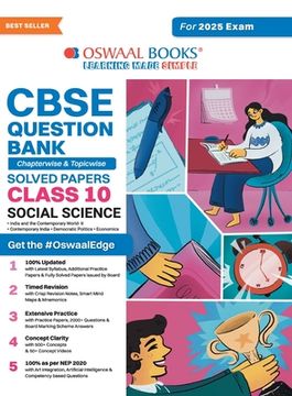 portada Oswaal CBSE Question Bank Class 10 Social Science, Chapterwise and Topicwise Solved Papers For Board Exams 2025 (en Inglés)