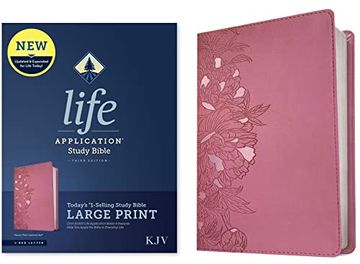 portada Kjv Life Application Study Bible, Third Edition, Large Print (Red Letter, Leatherlike, Peony Pink) (en Inglés)