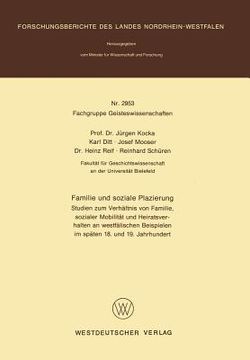 portada Familie Und Soziale Plazierung: Studien Zum Verhältnis Von Familie, Sozialer Mobilität Und Heiratsverhalten an Westfälischen Beispielen Im Späten 18. (en Alemán)