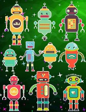 portada Robots Sticker Album For Boys: 100 Plus Pages For PERMANENT Sticker Collection, Activity Book For Boys - 8.5 by 11 