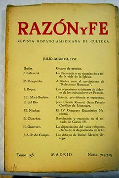 portada Razón y Fe. Revista Hispano-Americana de cultura. Julio-Agosto 1957. Tomo 156 Nu. 714-715