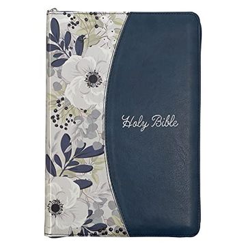 portada Kjv Holy Bible, Thinline Large Print Faux Leather red Letter Edition - Thumb Index Ribbon Marker, King James Version, Blue Printed Floral, Zipper Closure (in English)