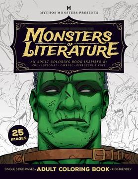 portada Monsters of Literature Adult Coloring Book of Horror: An adult coloring book inspired by Poe, Lovecraft, Carroll, Burroughs & More (in English)