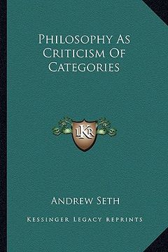 portada philosophy as criticism of categories (en Inglés)
