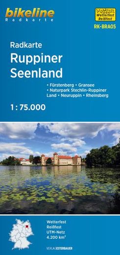 Radkarte Ruppiner Seenland: Fürstenberg, Gransee, Naturpark Stechlin-Ruppiner Land, Neuruppin, Rheinsberg. Fürstenberg - Gransee - Naturpark Stechlin-Ruppiner Land - Neuruppin - Rheinsberg, 1: 75. 000, Wetterfest/Reißfest, Gps-Tauglich mit Utm-Netz (en Alemán)