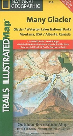 many glacier glacier/waterton lakes national parks, montana, usa/alberta, canada outdoor recreation map