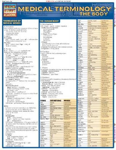 medical terminology, the body, quick reference guide