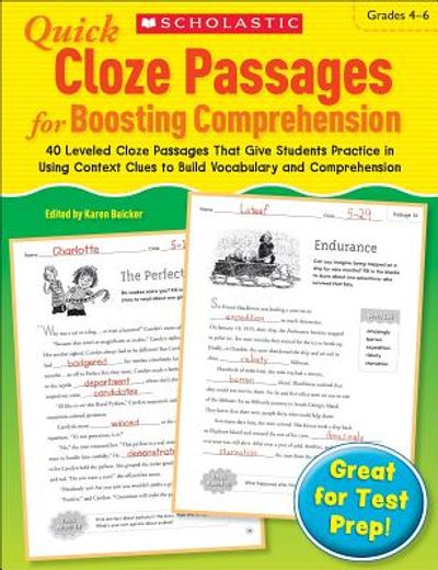quick cloze passages for boosting comprehension 4-6 (en Inglés)