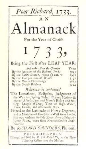 poor richard´s almanack, 1733,for the year of chrift (in English)